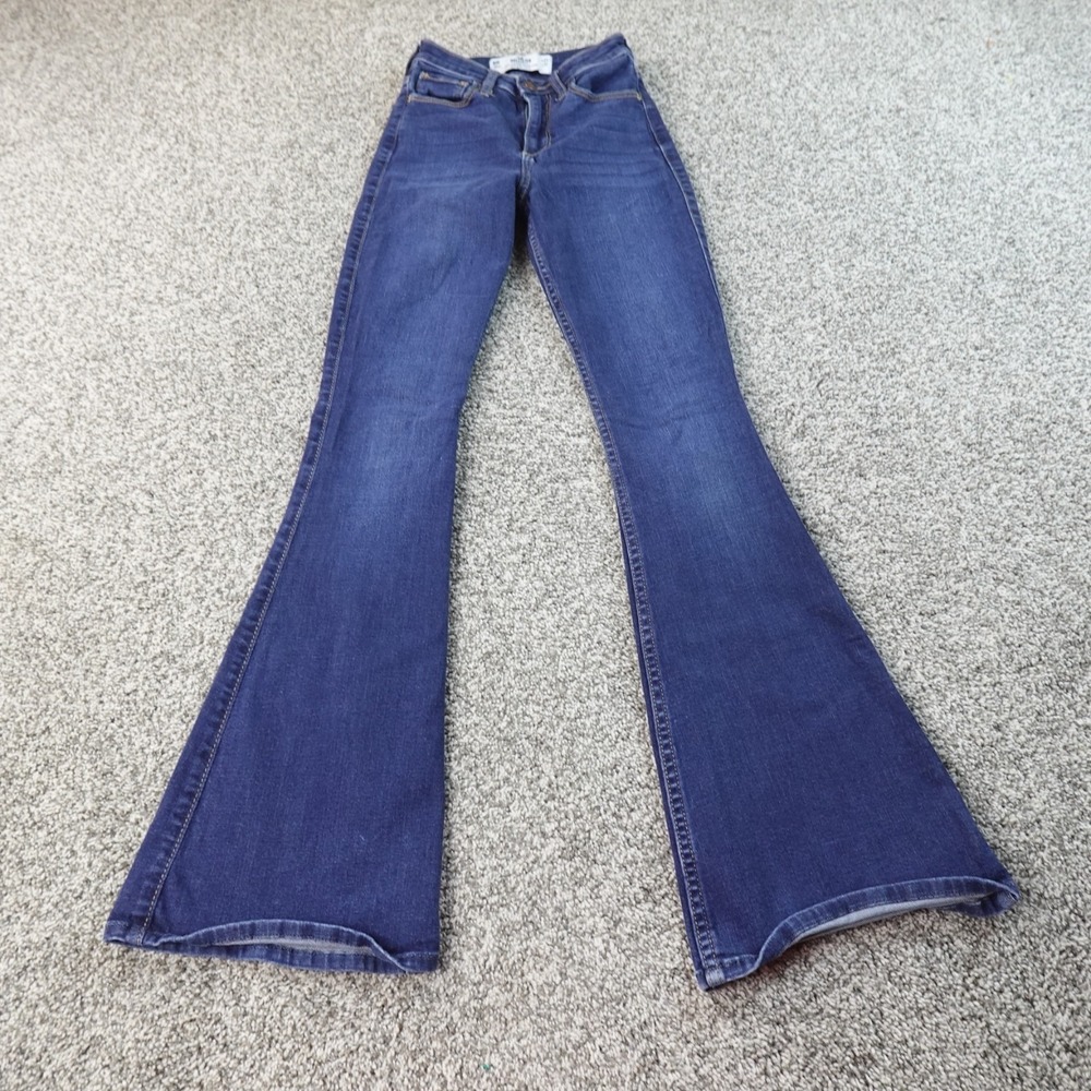 Hollister Jeans Womens 00 Dark Blue Denim Pants High Rise Flare Stretch Boho 70s